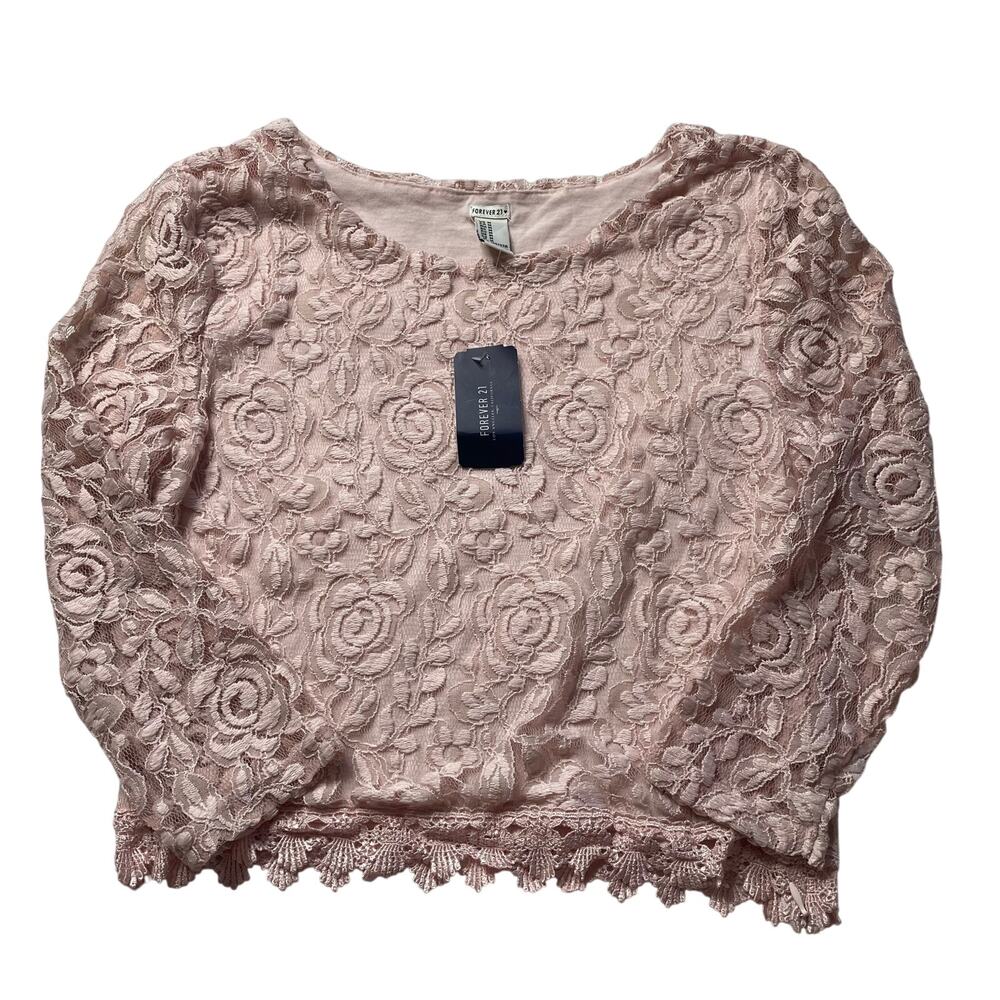 NWT Forever 21 Pink Lace Long Sleeve Top Sz Medium Coquette Dainty Feminine